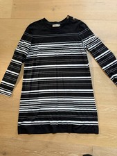 Tory Burch  Womens Mariana B/W Striped Long Sleeve  Casual Dress XL Gold Buttons
