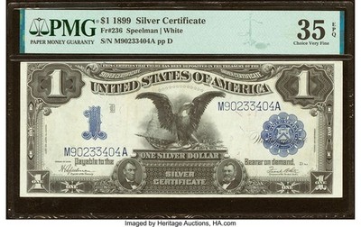 1899 $1 Silver Certificate Black Eagle Fr#236 Speelman White PMG CVF35 EPQ