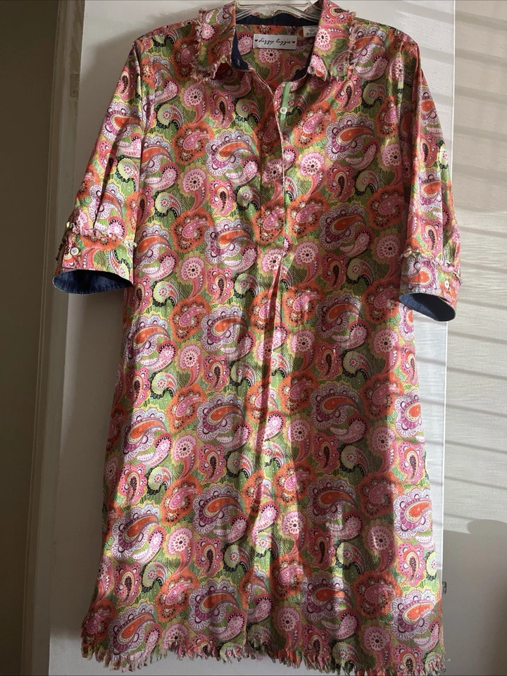 Vestido túnica Dizzy Lizzie Chatham cachemir dobladillo deshilachado L vibrante estampado mod fabuloso Foto 2 de 4