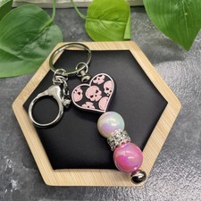4.5 Stainless Steel Bubblegum Bead Keychain Purse Backpack Skull Heart New B959