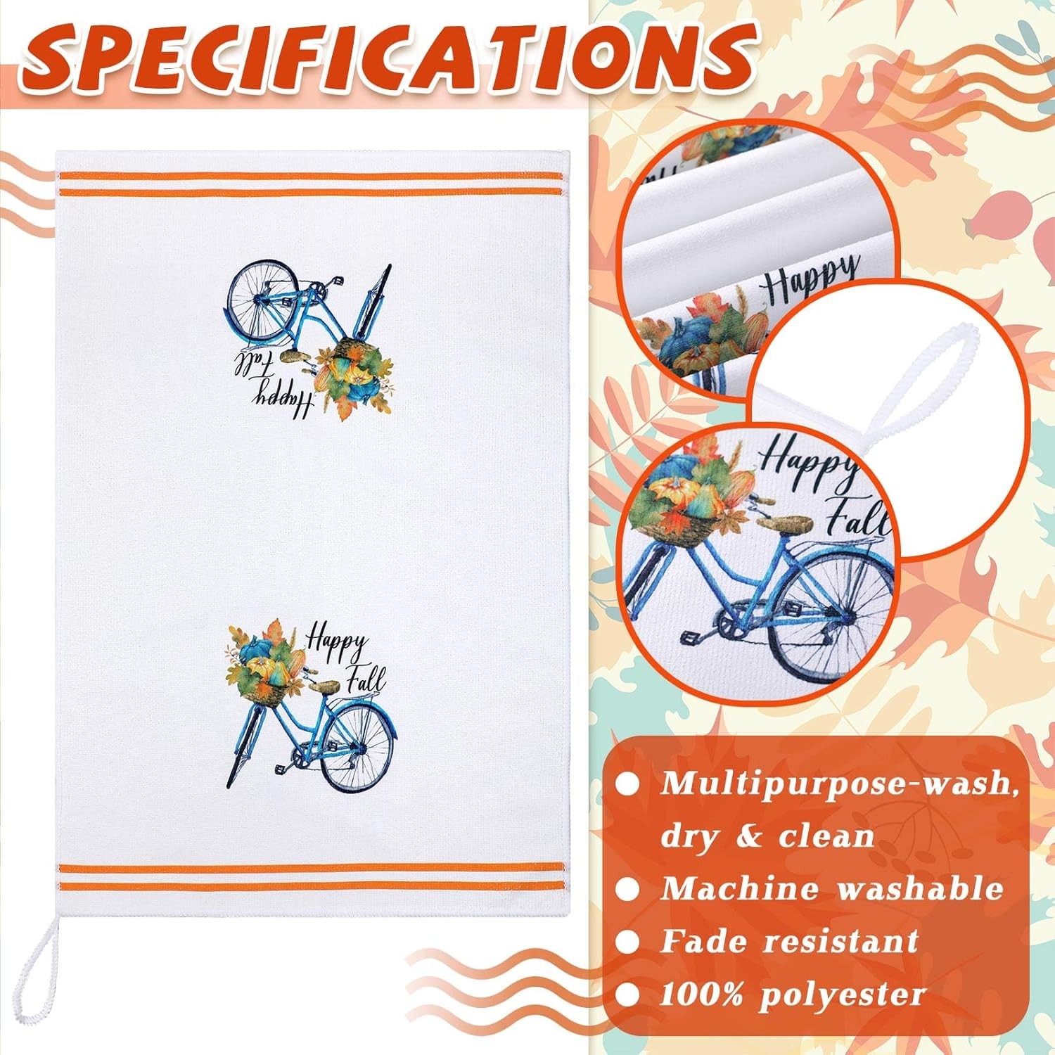 Buryeah 4 Pcs Absorbent Fall Hand Towels Pumpkin Kitchen Large, Novel Style 