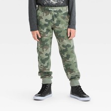 Cat  Jack Boys Fleece Jogger Pants Reinforced Knee Sage Green Camo Large Husky