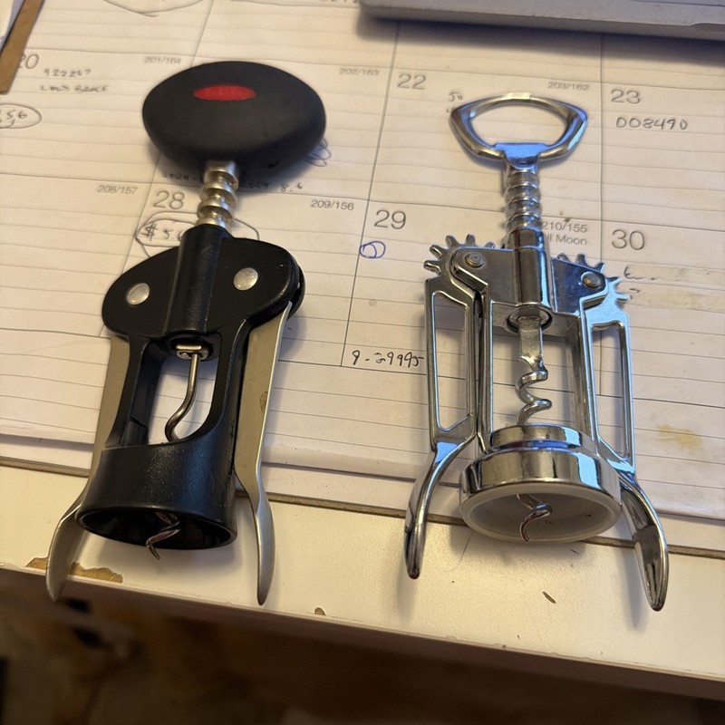 Lot of 2  Corkscrew Wine Bottle Openers-OXO Black Softgrips & Silver Metal EUC
