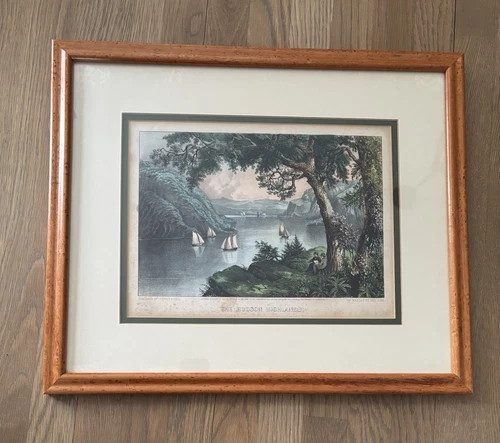 Original Currier & Ives Print Large Folio The Hudson Highlands Nautical Ships