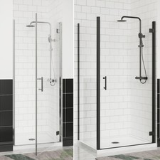 Chrome Black Hinged Door Shower Enclosure Walk in Cubicle 6mm Glass Panel