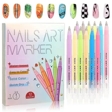 12 Color Nail Art Pens Set, 3D Quick-Dry 1 MM Nail Polish Pens, Nail Art Painted
