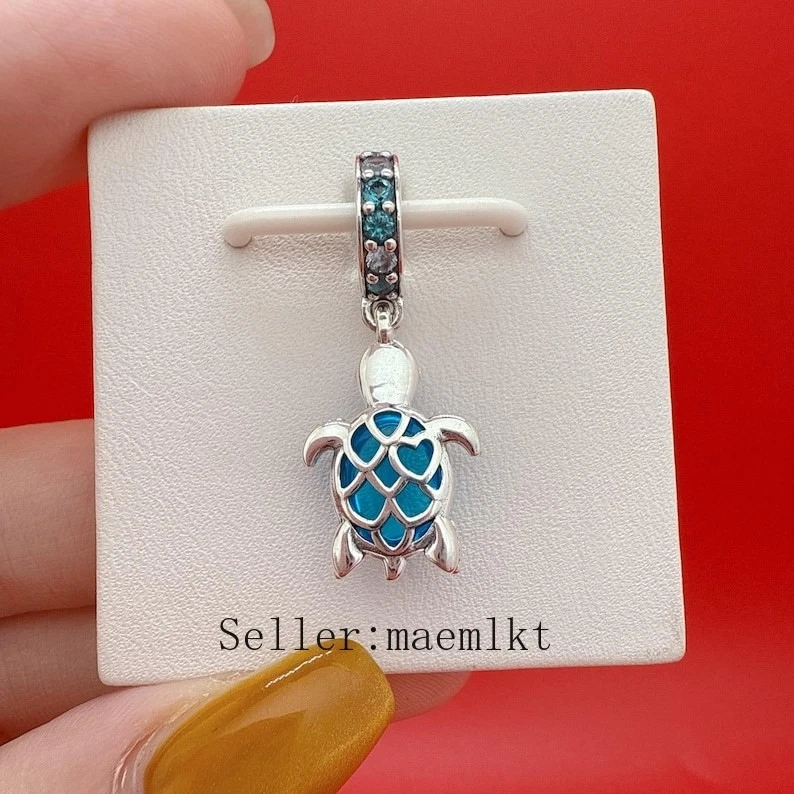 Dije de tortuga marina de cristal de Murano azul de plata de ley 925 para pulsera, dije de Murano Foto 3 de 4