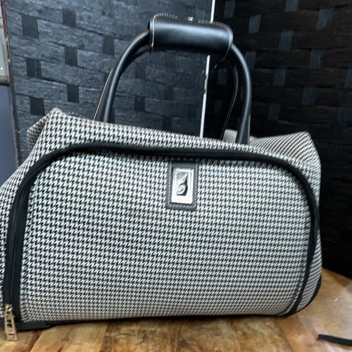 London Fog Checked Wheeled Duffle Bag Retractable Handle Carry On Black White