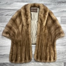 Vintage Mink Fur Stole Shoulder Wrap Womens Shawl Mink Fur Coat Brown 50s