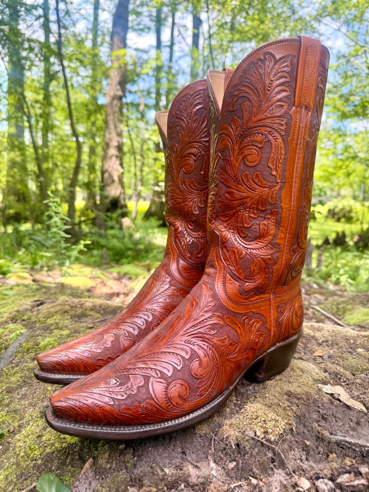 LUCCHESE CLASSICS TOOLED WESTERN BOOTS SIZE 9 D Dust Covers & Travel Case/ Box image 10