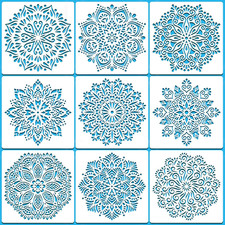 9-Pack Large Mandala Stencils - 12 X 12 Inch Reusable Templates, for DIY Wall 