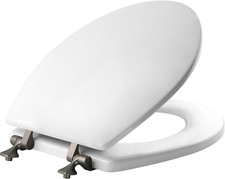 844BN 000 Toilet Seat with Brushed Nickel Hinges Will Never Come Loose, round ,