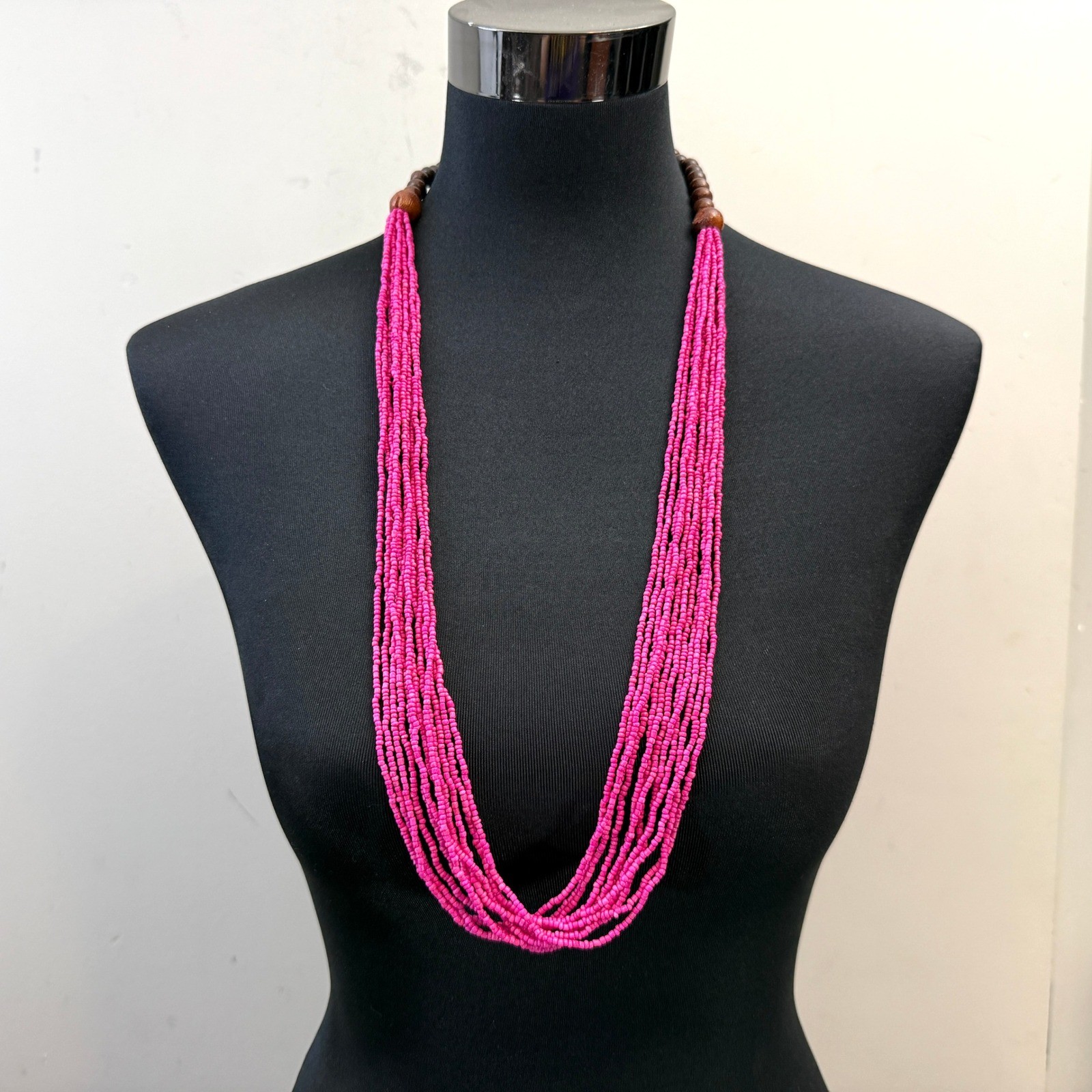 Pink Seed Bead Multi Layered Statement Necklace W… - image 1