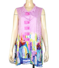 NWOT SHANA Women's Shirt Dress Art Colorful Knit Mini Dress Two Pockets Size S