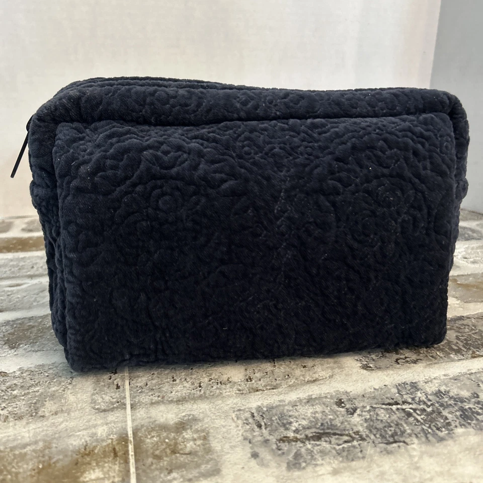 Pottery Barn средний косметический макияж сумка темно-синий стеганый бархат с монограммой "P" - Изображение 3 из 4