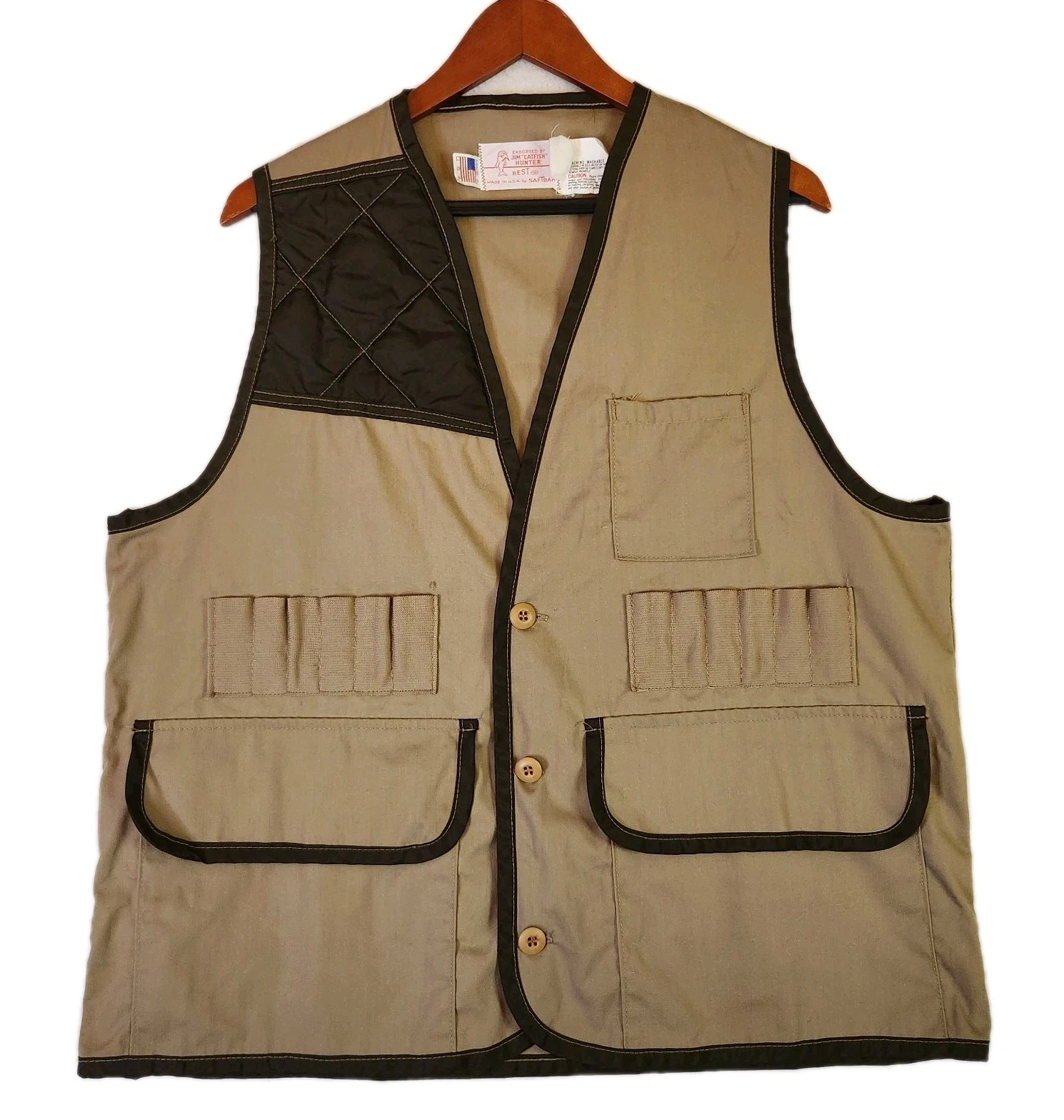 Vintage 80s Hunting Fishing Safari Vest Large Tan Outdoors Utility Made In USA