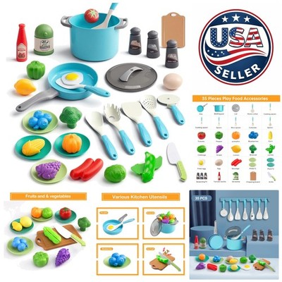 Kids 35-Piece Pretend Cooking Set - Imaginative Kitchen Playtime in Turquoise