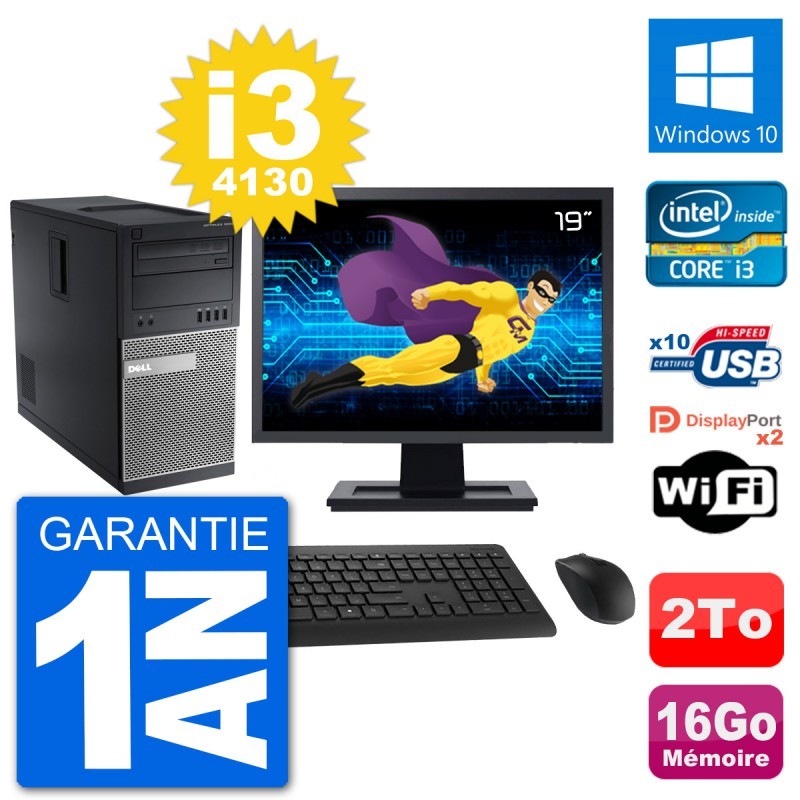 PC Tour Dell 9020 Ecran 19" Intel i3-4130 RAM 16Go Disque 2To Windows 10 Wifi