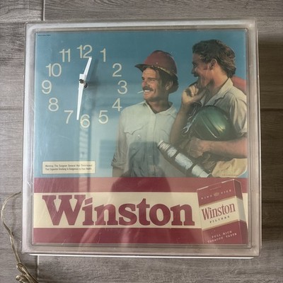 Vintage Winston Cigarettes Lighted Advertising Wall Clock R.J. Reynolds WORKS