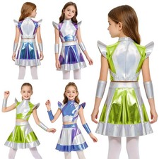 Girls Outfit Glossy Set And Skirt Costume School Activity Dress Up Stage Party