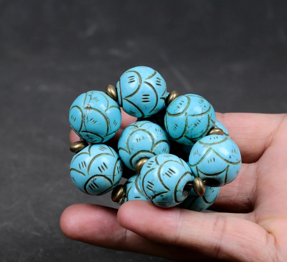 Cuentas de piedra turquesa del Himalaya nepalí tibetano cuentas de oración Mala Foto 3 de 4