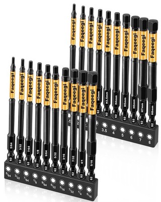 4-Inch Long Hex Bit Set 20PCS (Metric & SAE) Impact Allen Wrench/Key Drill Bit