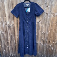 Nobody's Child Blue Dark Denim Ellen Midi Tea Dress V-Neck Size 8-10 - BNWT