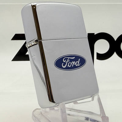 ORIGINAL ZIPPO WINDDICHT FEUERZEUG BLAU FORD OVAL LOGO CHROM GEHÄUSE NEU IN ZINN