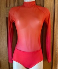 THE LINE UP NWOT OMBR  MESH ORANGE RED LEOTARD DANCE COSTUME SIZE CHILD 16