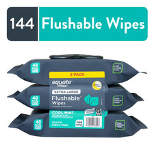 Equate Extra Large Flushable Wet Wipes, Cool Mint Scent, 144 Wipes 3 Pack , Com