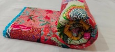 Indian Hand Block Patchwork Queen Cotton Kantha Quilt Throw Blanket Bedspread
