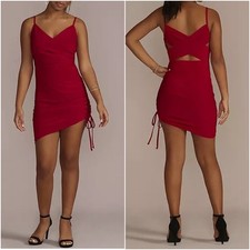 David's Bridal Morgan & Co Red Spaghetti Strap Mini Dress Bodycon Size 1