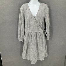 Old Navy Wrap Dress Womens Sz L Black White Striped Long Sleeve Coastal Chic