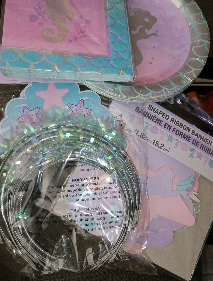 NEW Mermaid Shine Party Kit with Shaped Banner, 8 Tiaras, 8 Plates, 16 Napkins - Image 2 of 4