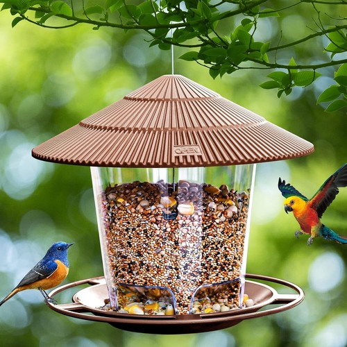 Squirrel-Proof Hanging Bird Feeder for Outdoor Wild Bird Seed, Brown - Picture 4 of 4