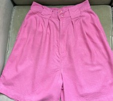 Vintage Size M Bon Magique Pink Raw Silk Pleated Zip-Fly Shorts