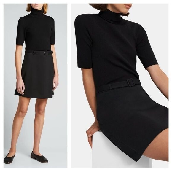 Theory / Combo Dress Bistretch Wool Twill ribbed sweater black