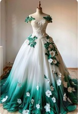 Off-the-shoulder Ball Gown Wedding Dresses Applique Cubic Floral Sweep Train
