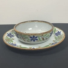 Ken Edwards El Palomar Mexico Pottery Large Plate & Bowl Blue Floral 2 Piece Lot