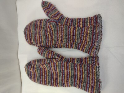 Hand Knitted 100% Cotton Wool Mittens Warm Woolen Needle Point USA Made