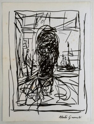 Alberto Giacometti (Handmade) Drawing On old Paper Signed