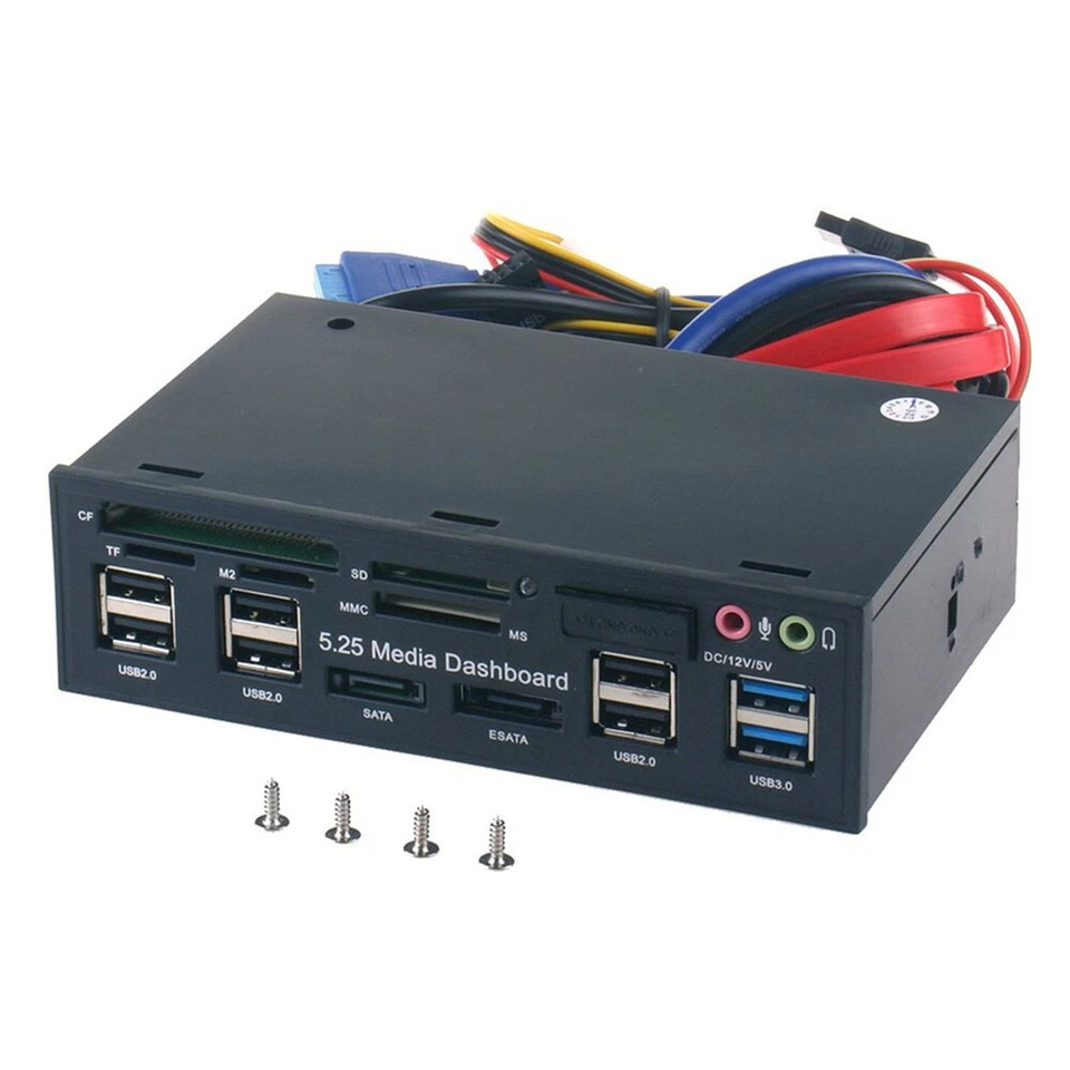 5,25" PC Front Panel Armaturenbrett Medien USB 3.0 Hub Audio eSATA SATA Kartenleser - Bild 2 von 4