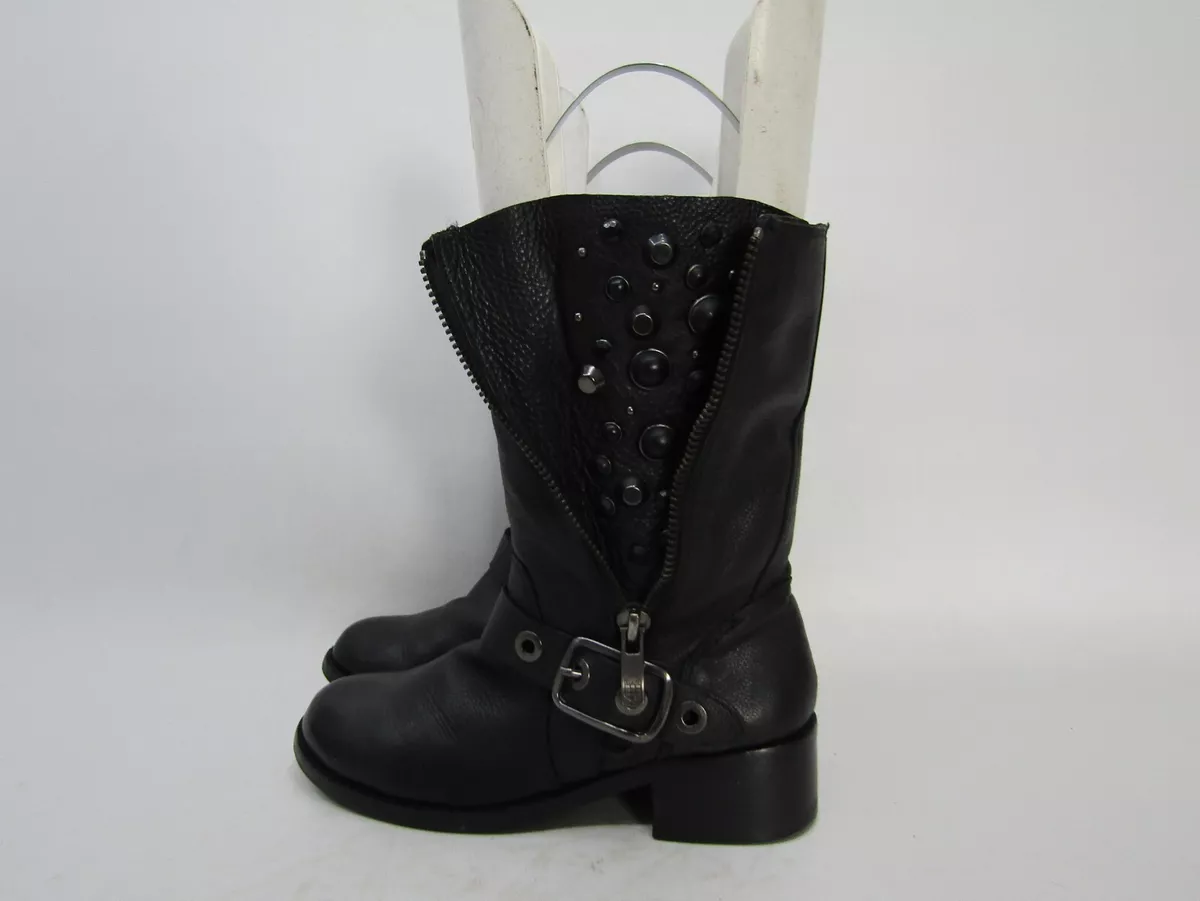 Vince Camuto Womens Size 8 B Black Leather Zip Studded Mid Calf