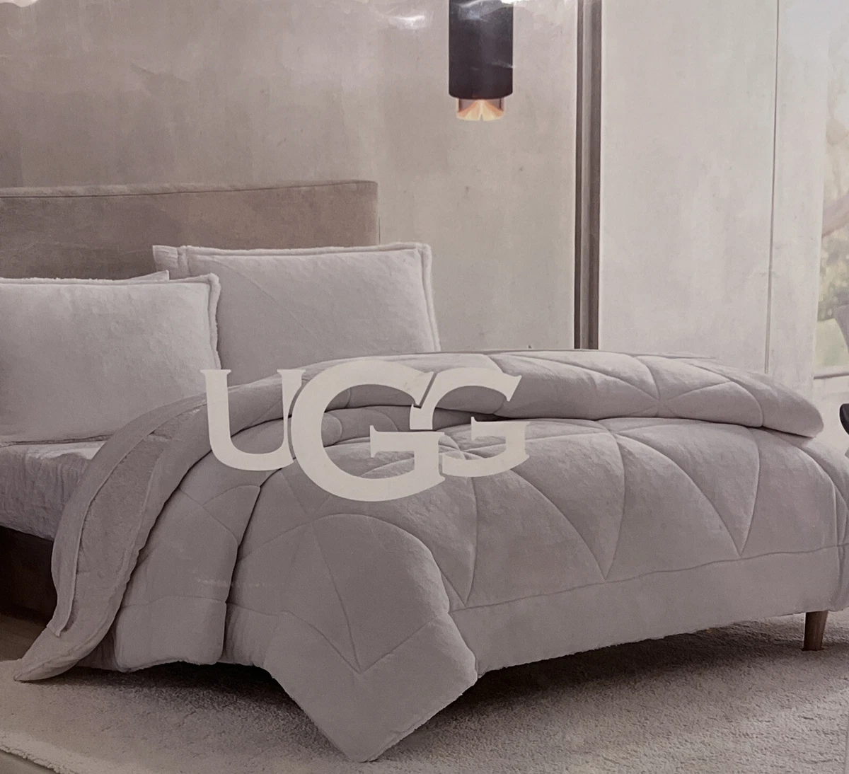 UGG Avery 3 Piece Full Queen Comforter Set Snow White 90 X 92 2 Shams NEW