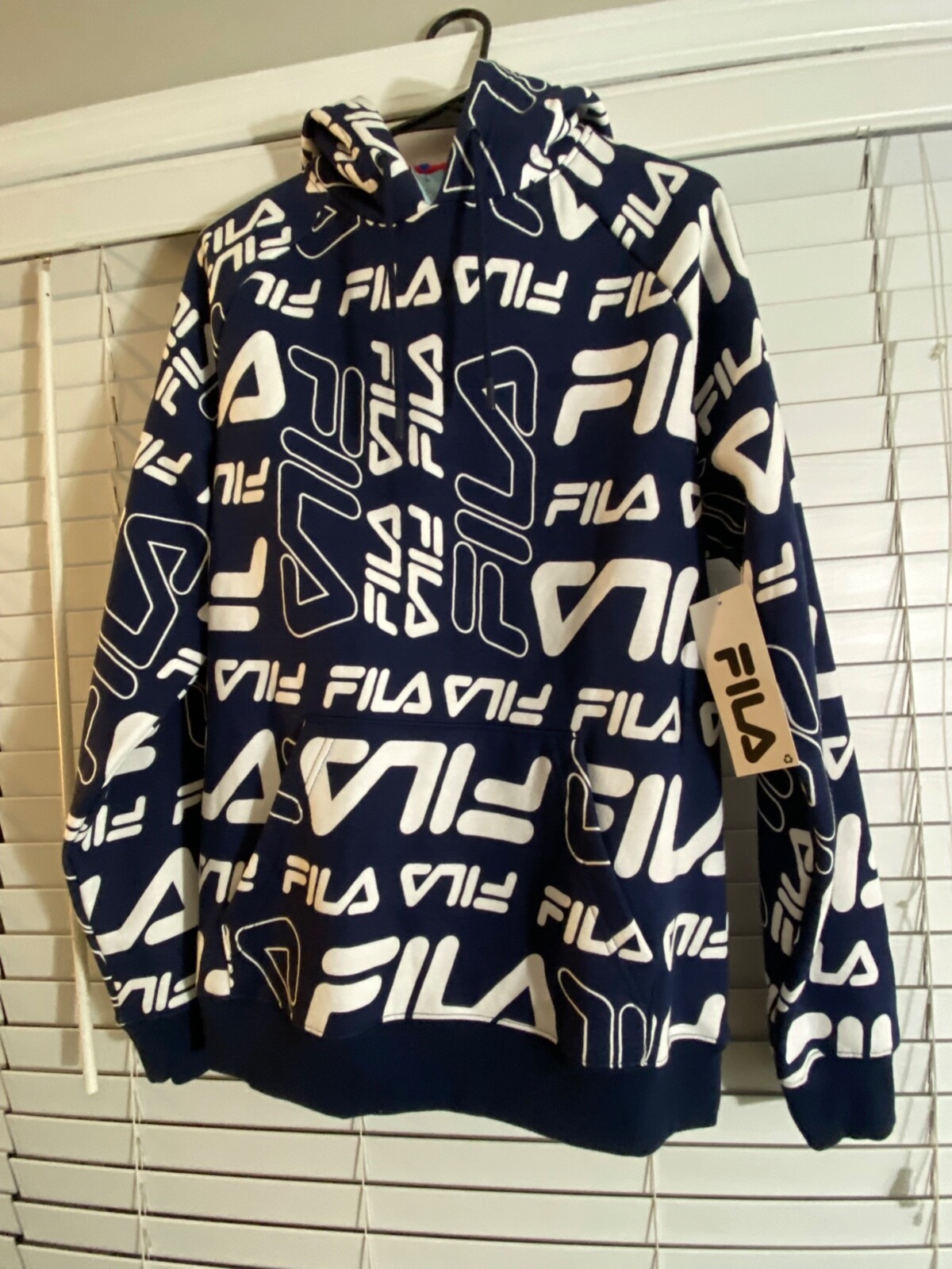 FELPA CON CAPPUCCIO MONOGRAMMA FILA HOP TO IT MIX LOGO STAMPA BLU UOMO TAGLIA L *NUOVA CON ETICHETTE*