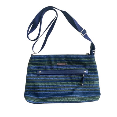 Baggallini Crossbody Bag Striped Blue Green Adjustable Strap - Picture 1 of 6