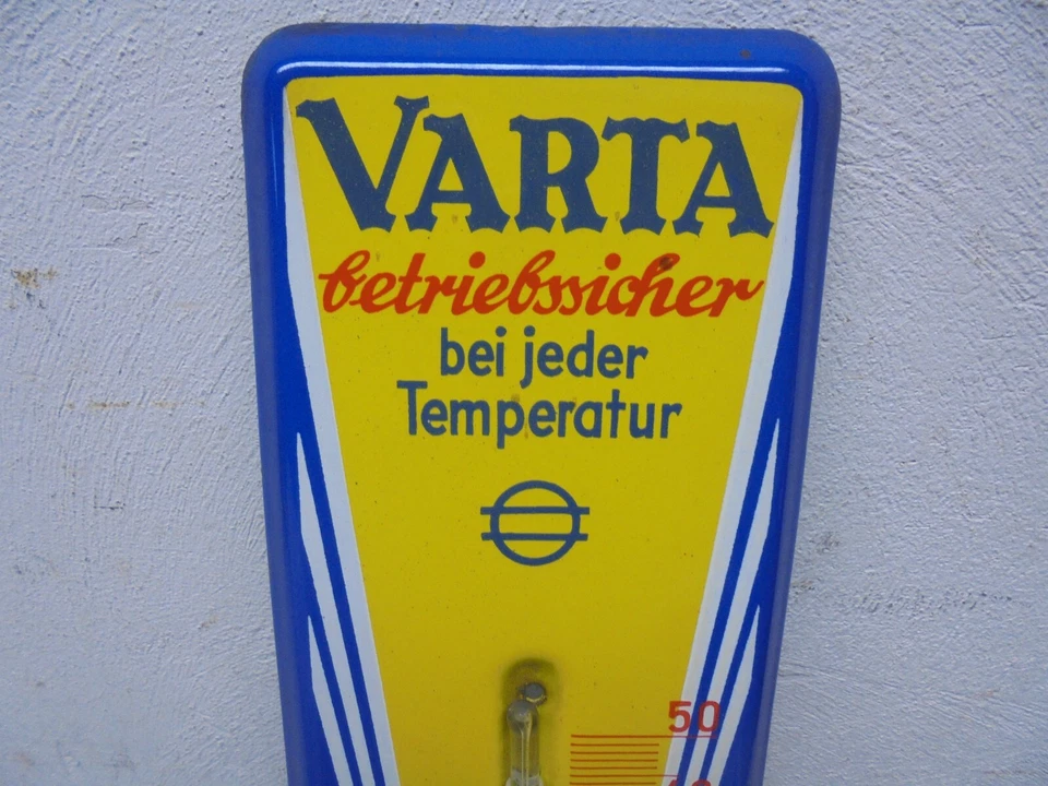 Alter VARTA Emailschild Thermometer Reklame Ungereinigter Fundzustand - Bild 2 von 4