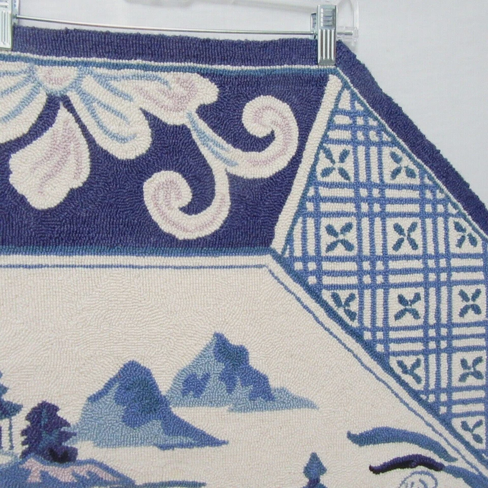 CAPEL Porcelain Chinese Blue Pagoda 4-Foot Octagon Wool Rug - Image 3 of 4