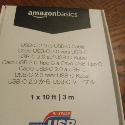 AMAZON BASICS USB C Fast Charging 60W 10 Foot Cable USB-C to USB-C - Black - NEW - Picture 2 of 3