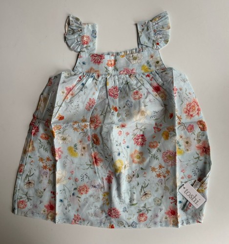 Toshi baby girl size 12-18 months blue pink floral summer dress, BNWT